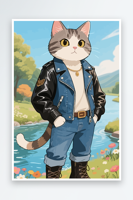 卡通猫矢量插画图形元素-众图网