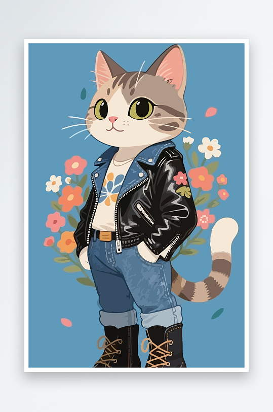 卡通猫矢量插画图形元素-众图网