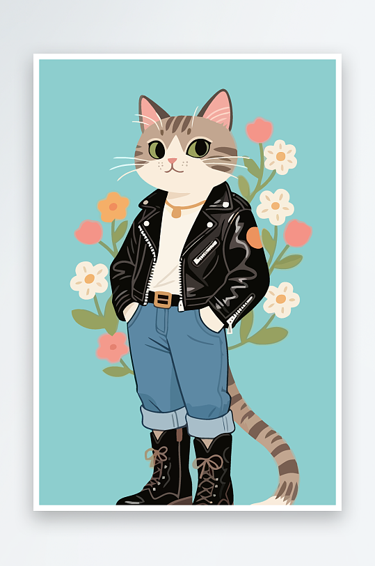 卡通猫图标矢量插画图形元素-众图网