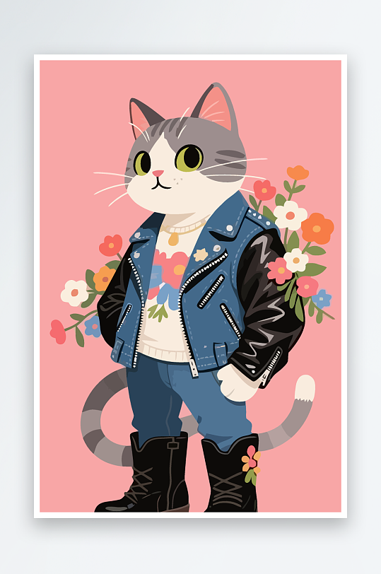 卡通猫图标矢量插画图形元素-众图网