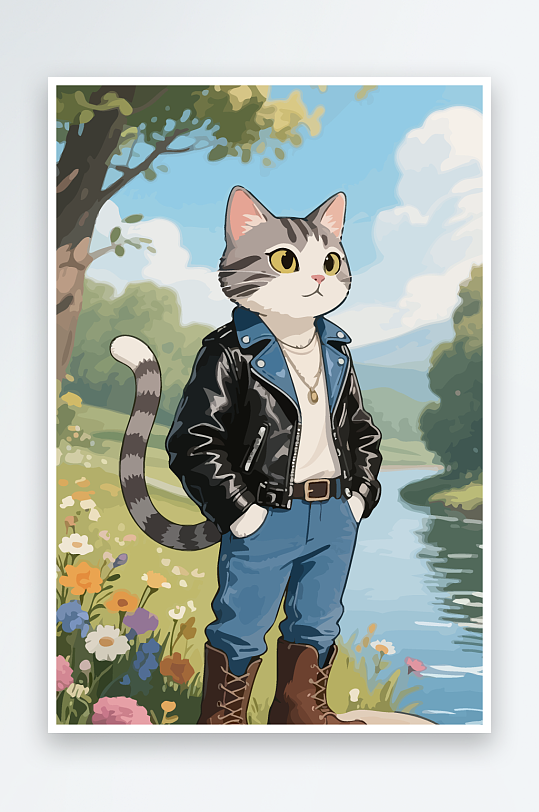 卡通猫矢量插画图形元素-众图网