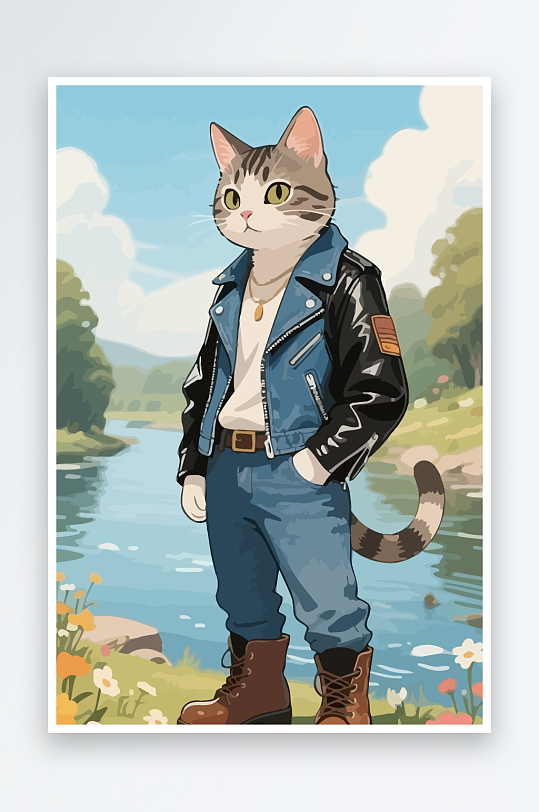 卡通猫矢量插画图形元素-众图网