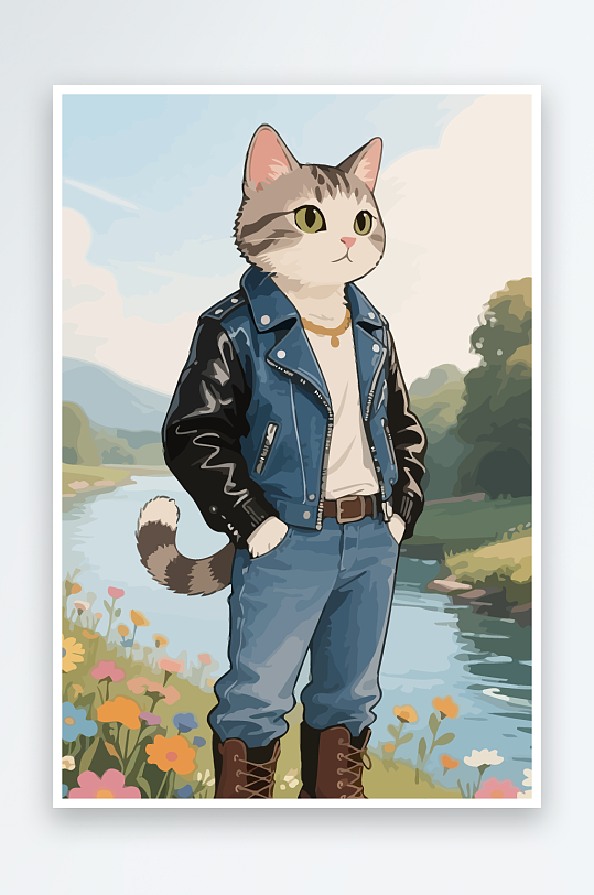 卡通猫矢量插画图形元素-众图网