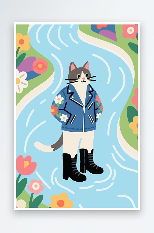 卡通猫矢量插画图形元素-众图网