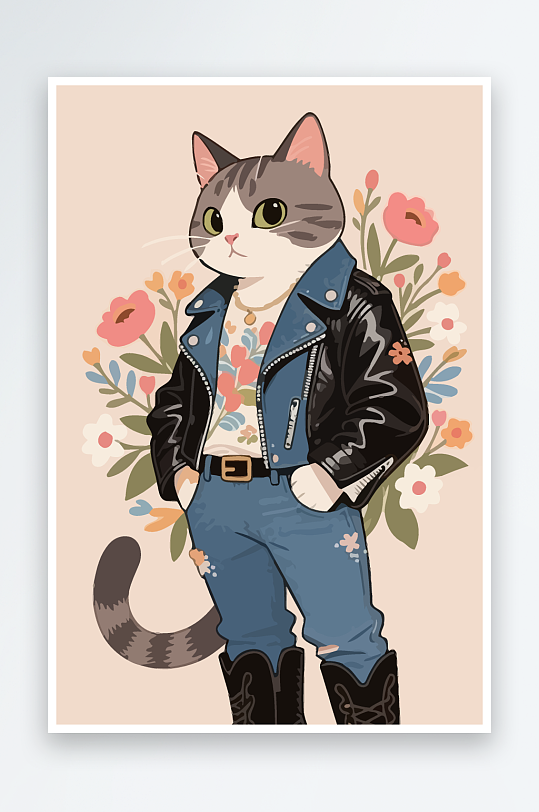 卡通猫矢量插画图形元素-众图网