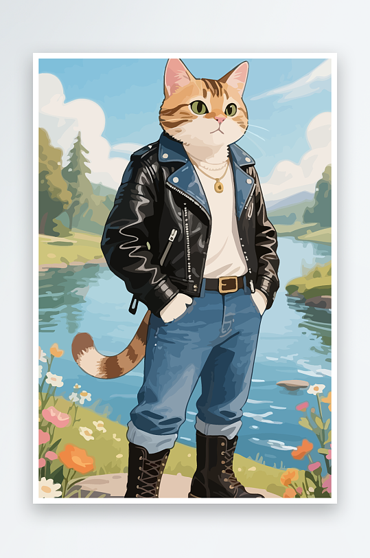 卡通猫矢量插画图形元素-众图网