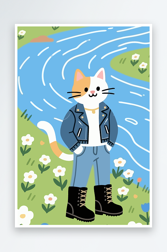 卡通猫矢量插画图形元素-众图网