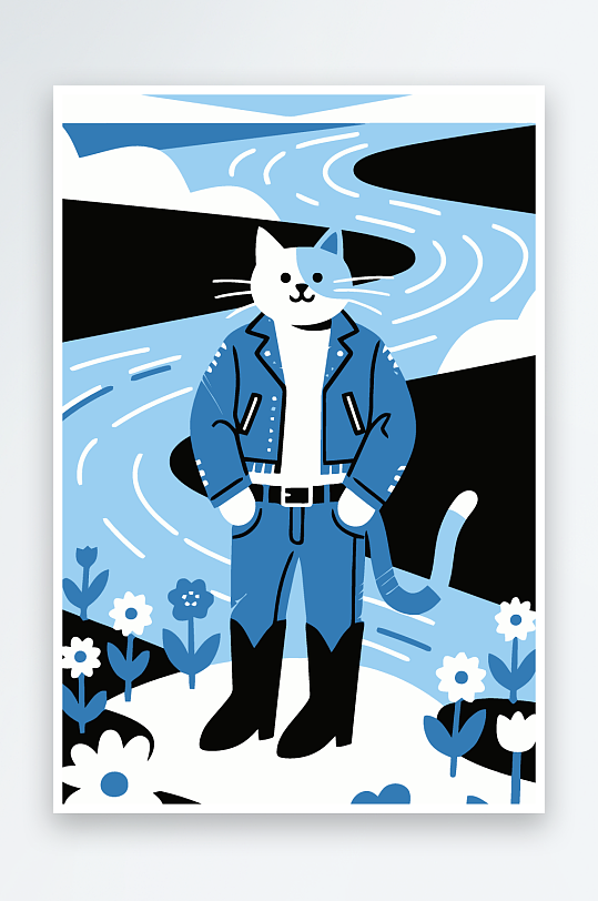 卡通猫矢量插画图形元素-众图网