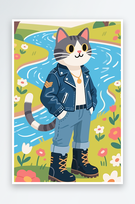 卡通猫矢量插画图形元素-众图网