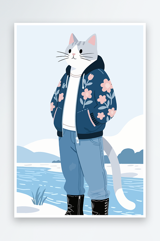 卡通猫矢量插画图形元素-众图网