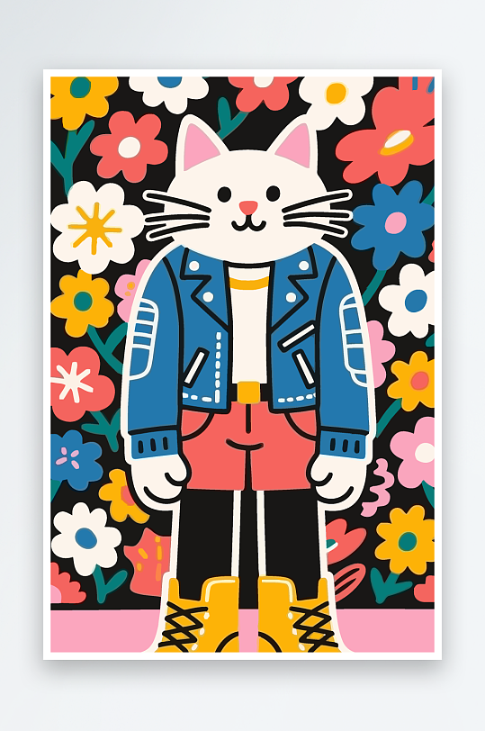 卡通猫图标矢量插画图形元素-众图网