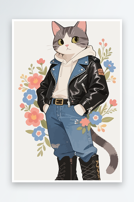 卡通猫图标矢量插画图形元素-众图网