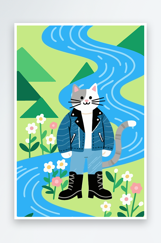 卡通猫图标矢量插画图形元素-众图网