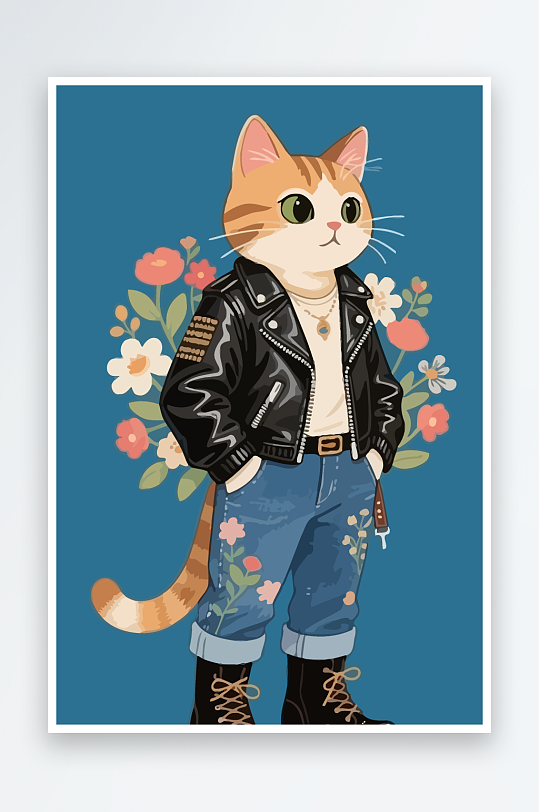 卡通猫矢量插画图形元素-众图网