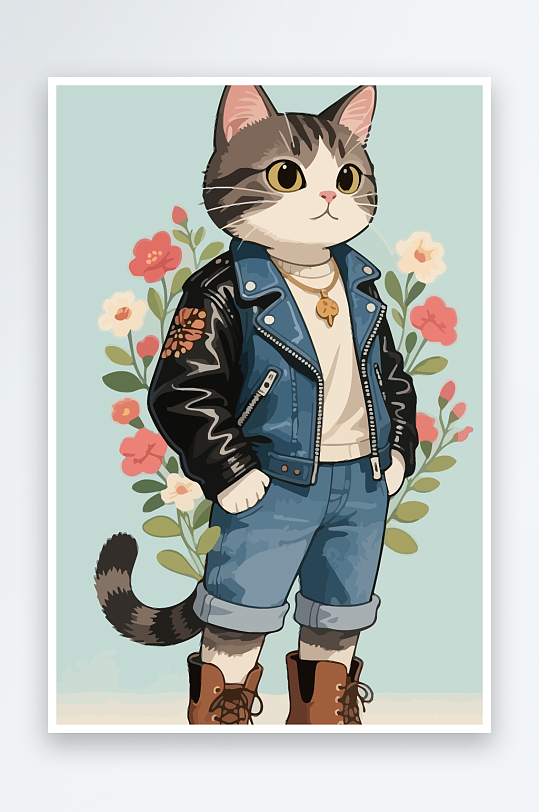 卡通猫矢量插画图形元素-众图网