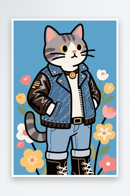 卡通猫矢量插画图形元素-众图网