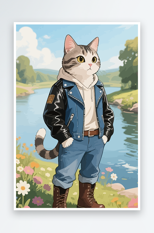 卡通猫矢量插画图形元素-众图网