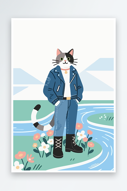 卡通猫矢量插画图形元素-众图网