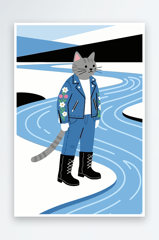 卡通猫矢量插画图形元素-众图网