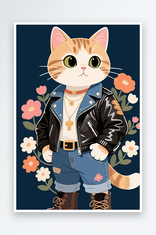 卡通猫矢量插画图形元素-众图网