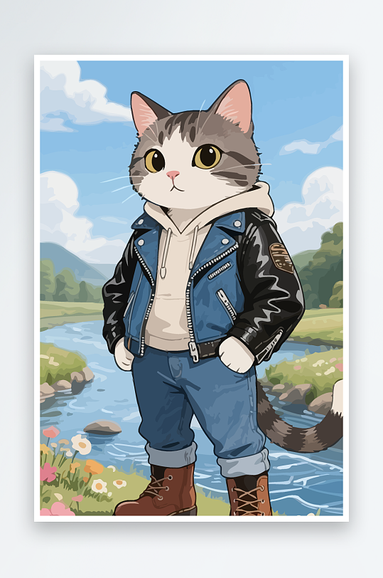 卡通猫矢量插画图形元素-众图网