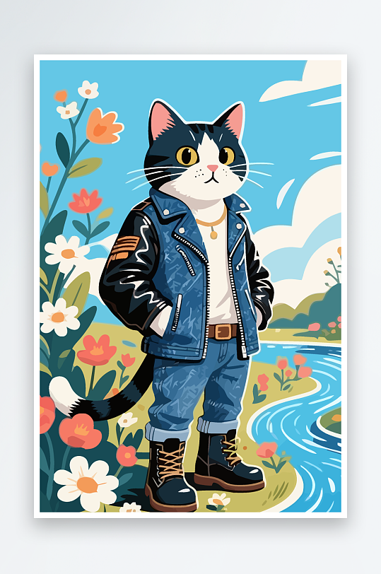 卡通猫矢量插画图形元素-众图网