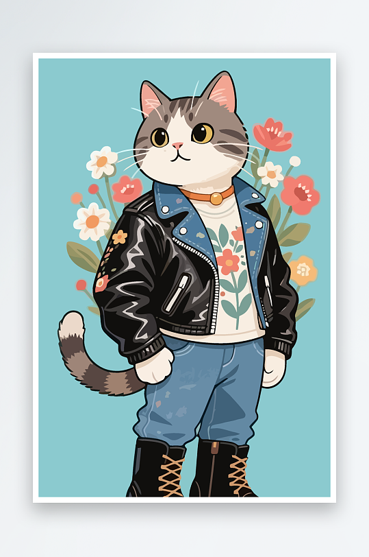 卡通猫矢量插画图形元素-众图网