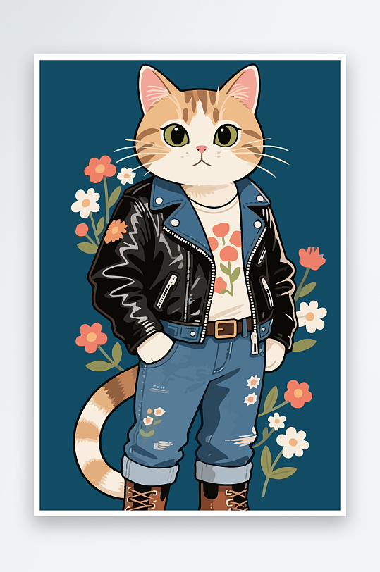 卡通猫矢量插画图形元素-众图网