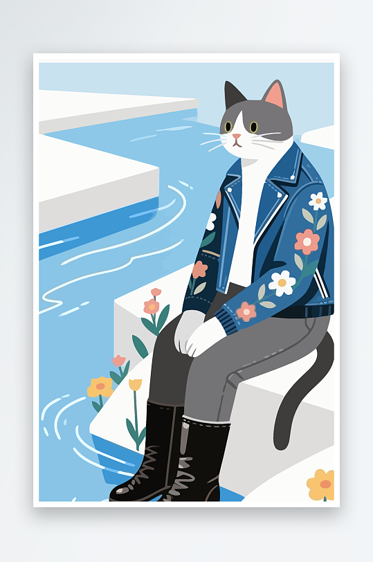 卡通猫图标矢量插画图形元素-众图网