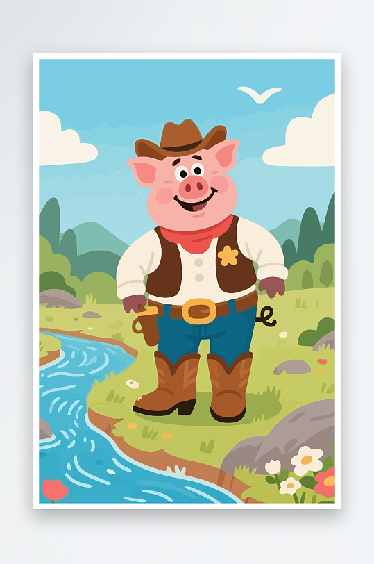 卡通猪矢量插画图形元素-众图网