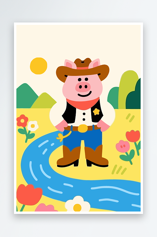 卡通猪矢量插画图形元素-众图网