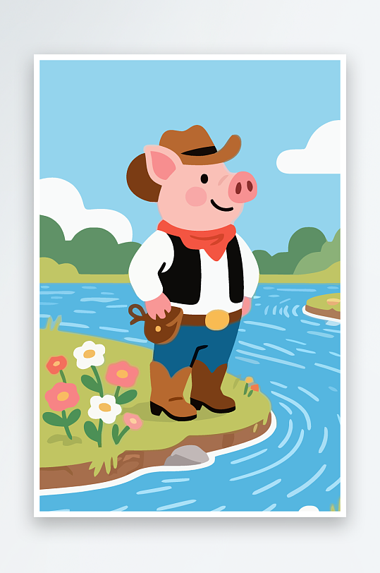 卡通猪矢量插画图形元素-众图网