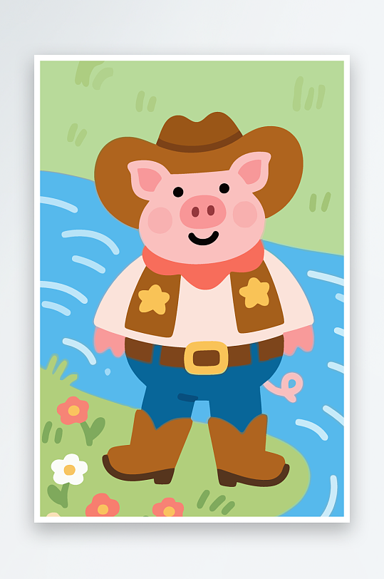 卡通猪矢量插画图形元素-众图网