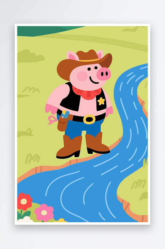 卡通猪矢量插画图形元素-众图网