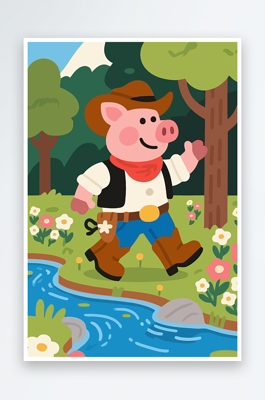 卡通猪矢量插画图形元素-众图网