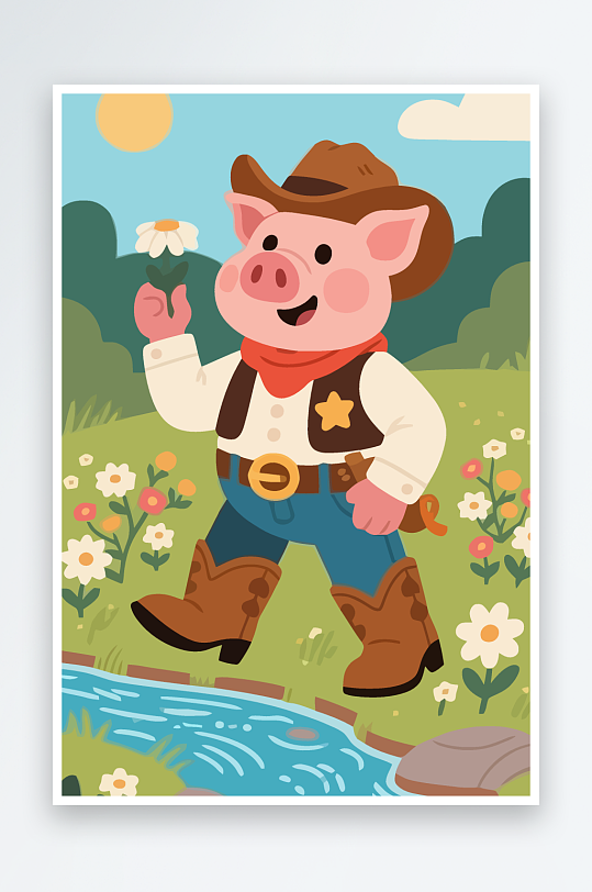 卡通猪矢量插画图形元素-众图网