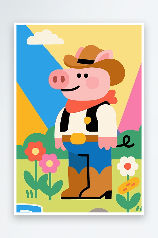 卡通猪矢量插画图形元素-众图网