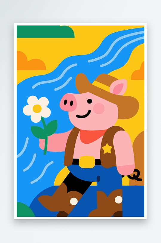 卡通猪矢量插画图形元素-众图网