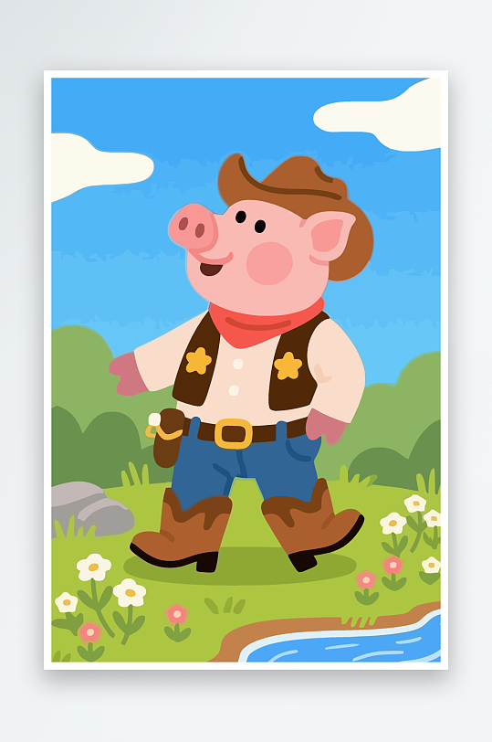 卡通猪矢量插画图形元素-众图网