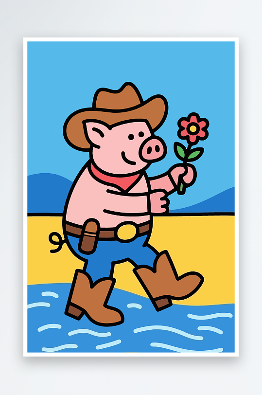 卡通猪矢量插画图形元素-众图网