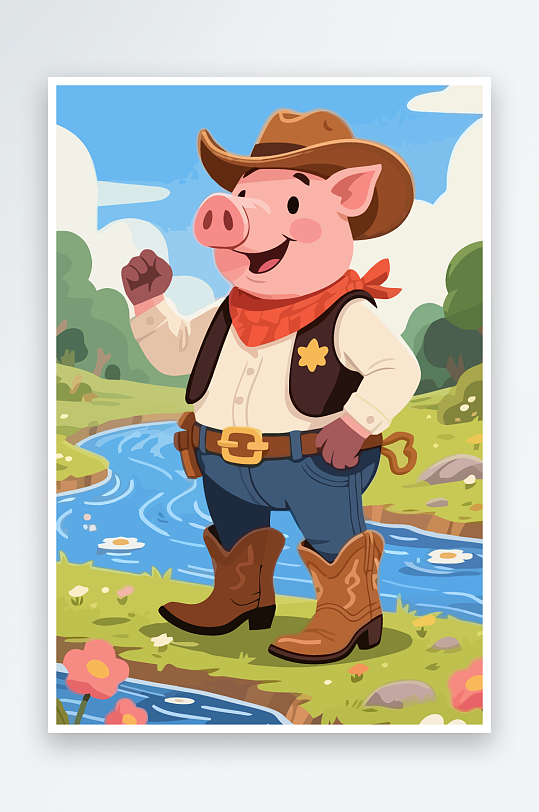 卡通猪矢量插画图形元素-众图网