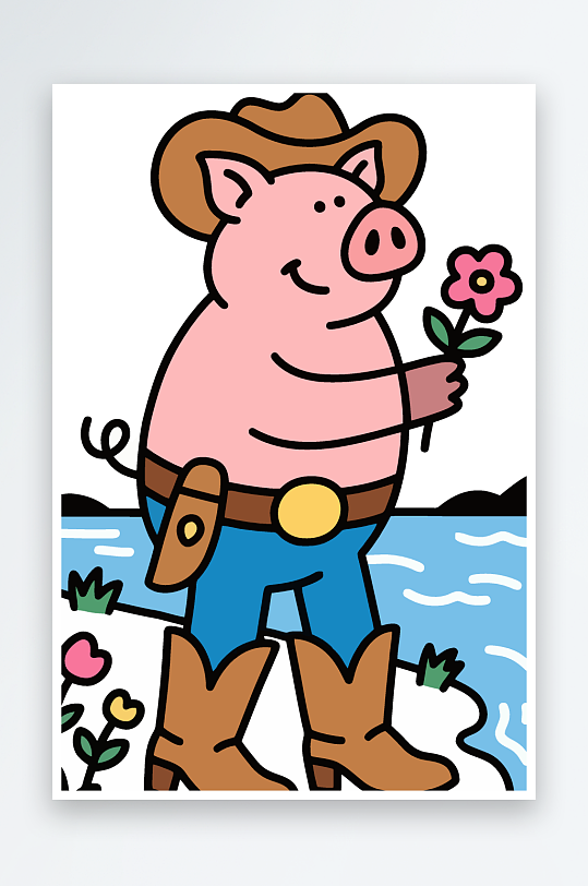 卡通猪矢量插画图形元素-众图网