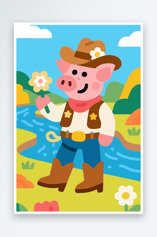 卡通猪矢量插画图形元素-众图网