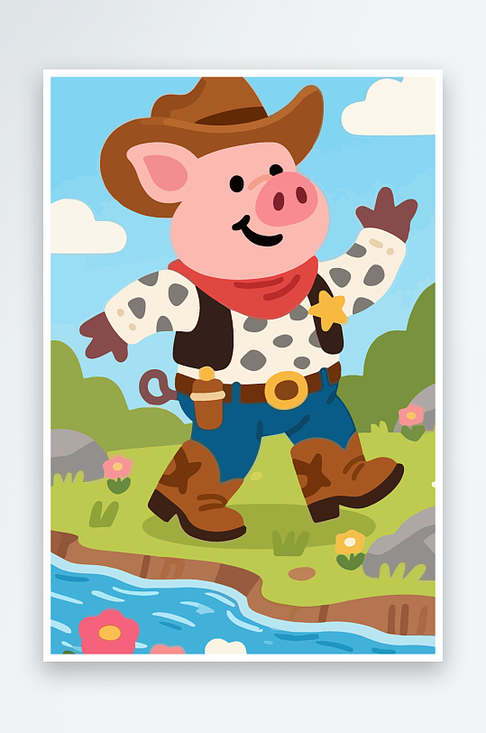 卡通猪矢量插画图形元素-众图网