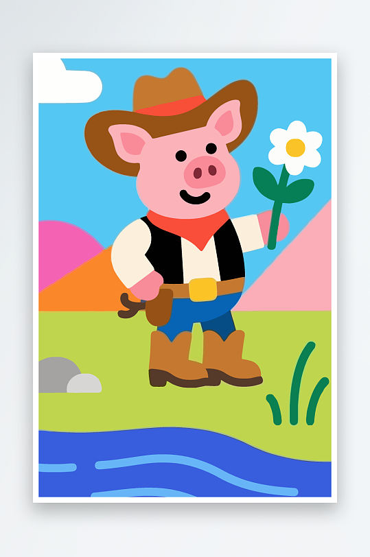 卡通猪图标矢量插画图形元素-众图网