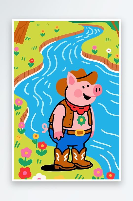 卡通猪图标矢量插画图形元素-众图网