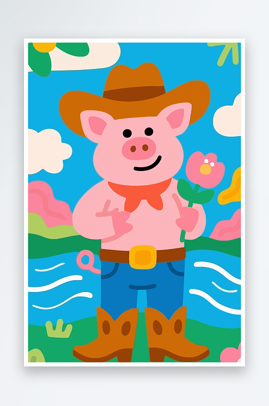 卡通猪图标矢量插画图形元素-众图网