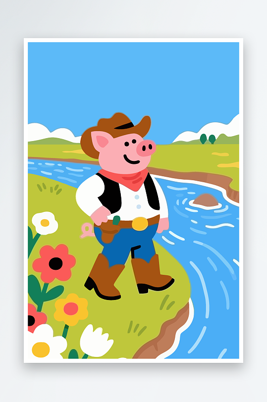 卡通猪图标矢量插画图形元素-众图网