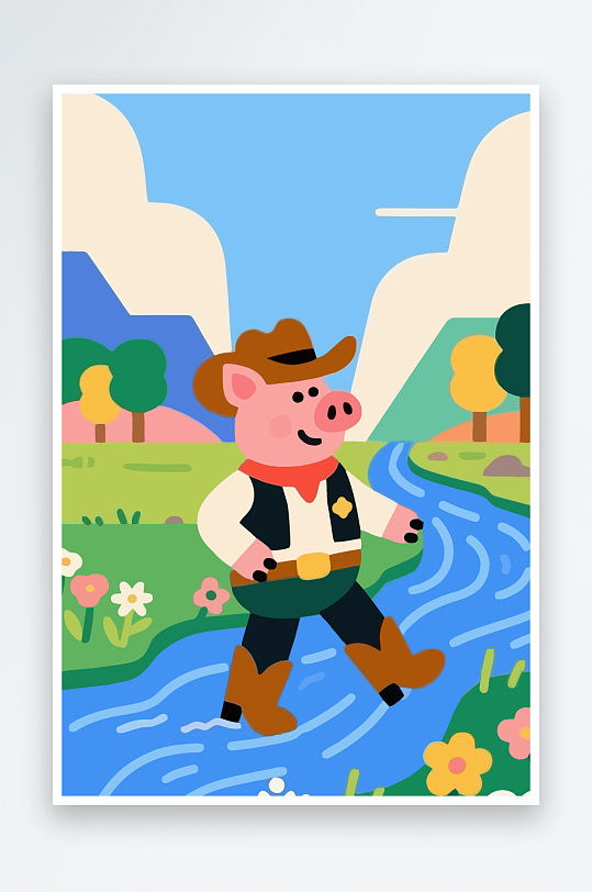 卡通猪矢量插画图形元素-众图网