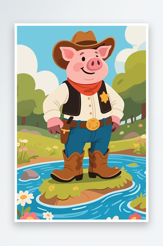 卡通猪矢量插画图形元素-众图网